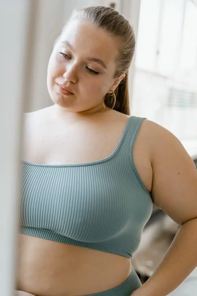 Woman in Blue Bralette